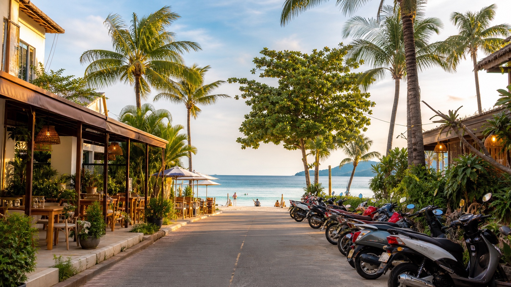 AI-assisted generic neighborhood illustration for a Bali hotel guide